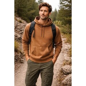 Topo Designs Dirt Hoodie Brown Organic Cotton Pullover Kangaroo Pocket Size L